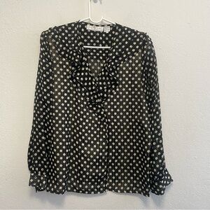 Vtg La Chine Classic by Galindo Wang Black/White polka dot Blouse Size 12